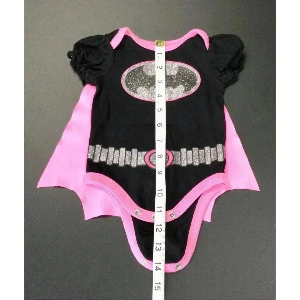 DC Comics Batman Kids Black Pink Glitter Logo Cape‎ Romper Costume 0-3M